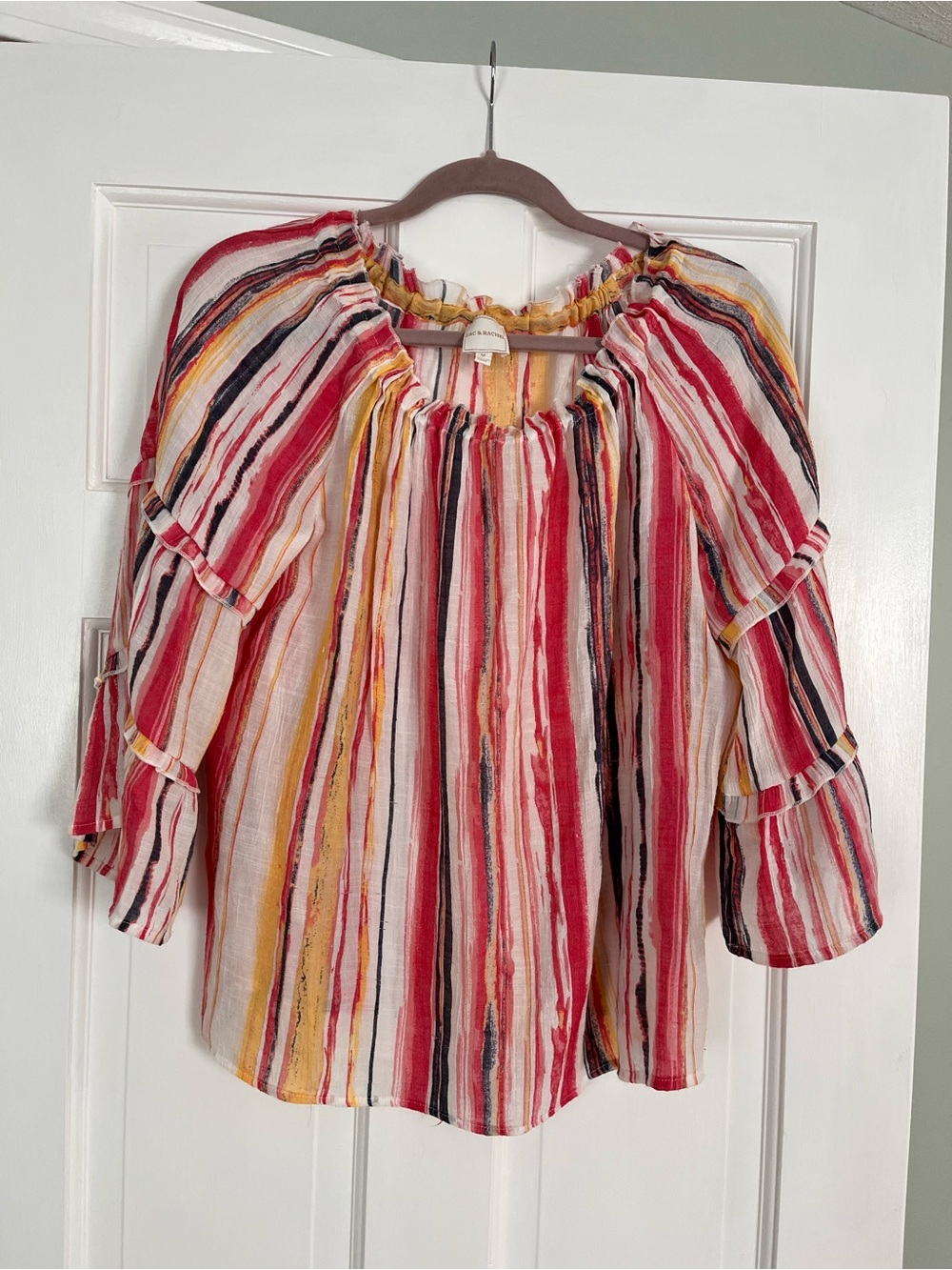 Zac & Rachel Striped Peasant Blouse in Red, Yellow, Blue